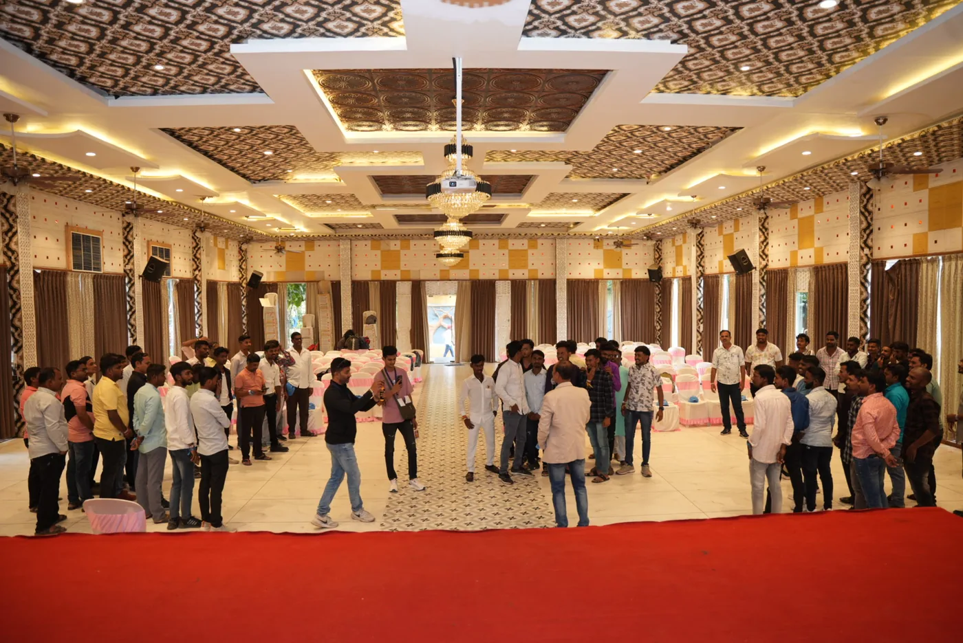 Large team-building circle game in the banquet hall